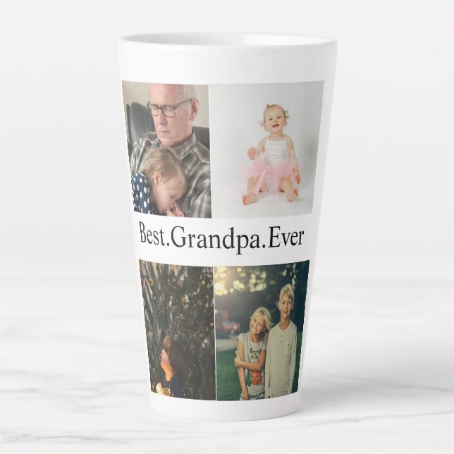 Caneca De Café Latte Colagem de Fotografias Personalizada 4 Melhor Avô  (Frente)
