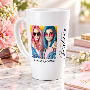 Caneca De Café Latte Colagem de Fotos 2 Modernas Preto e Branco Melhor
