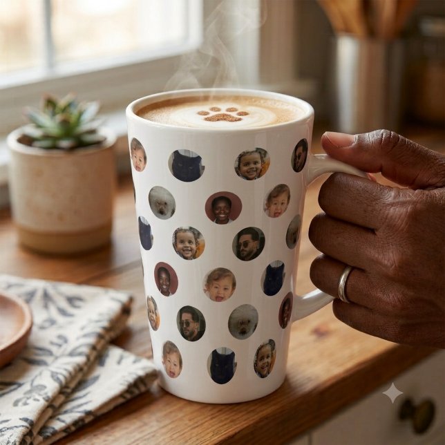 Caneca De Café Latte Colagem de Fotos com Bolinhas (Criador carregado)