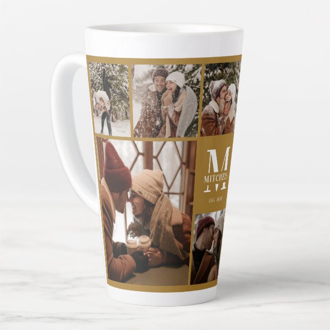 Caneca De Café Latte Colagem de Fotos da Família Dourada do na moda Vin (Ângulo esquerdo)