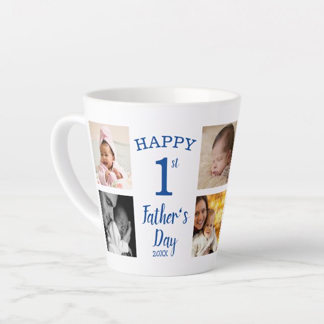 Caneca De Café Latte Colagem de Fotos da Família Feliz Primeiro Dia de  (Ângulo esquerdo)