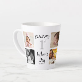 Caneca De Café Latte Colagem de Fotos da Família Feliz Primeiro Dia de 