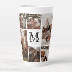 Caneca De Café Latte Colagem de Fotos da Família Preta e Branca Moderna