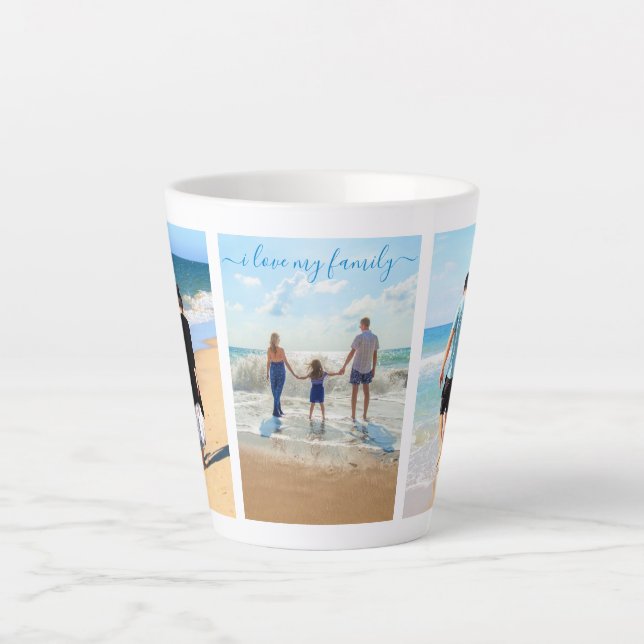 Caneca De Café Latte Colagem de Fotos da Sua Família Latte Mug com Text (Frente)