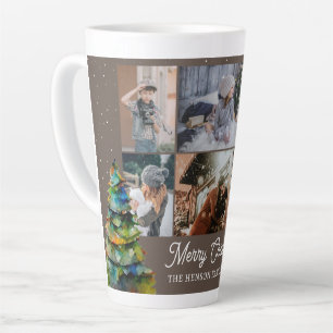 Caneca De Café Latte Colagem de Fotos de Família com Árvore de Natal Aq