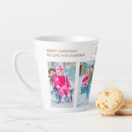 Caneca De Café Latte Colagem de Fotos de Natal 4 Dashing Snow Avô