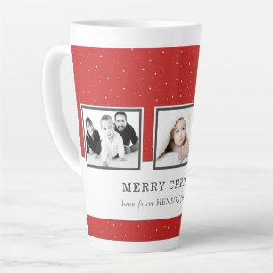 Caneca De Café Latte Colagem de Fotos de Natal Vermelho Personalizado F