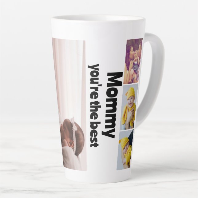 Caneca De Café Latte Colagem de Fotos e Texto Personalizada (Ângulo direito)