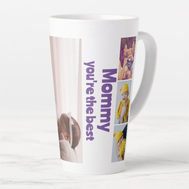 Caneca De Café Latte Colagem de Fotos e Texto Personalizada (Ângulo direito)