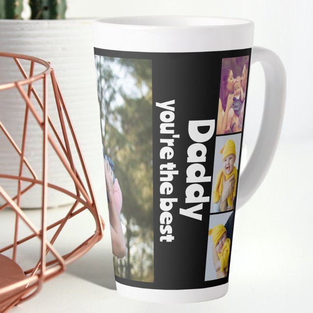 Caneca De Café Latte Colagem de Fotos e Texto Personalizada (Criador carregado)