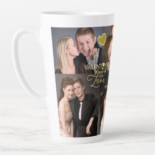 Caneca De Café Latte Colagem de Fotos Elegantes de Ouro para o Dia dos