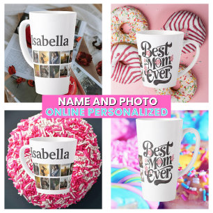 Caneca De Café Latte Colagem de Fotos Melhor Mãe de Todos os Tempos Scr
