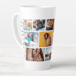Caneca De Café Latte Colagem de Fotos Múltiplas Nome Personalizado Mode