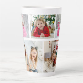 Caneca De Café Latte Colagem de Fotos Múltiplas Nome Personalizado Mode