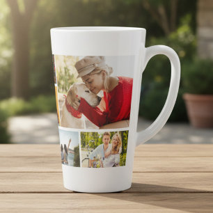 Caneca De Café Latte Colagem de Fotos Múltiplas Nome Personalizado Mode