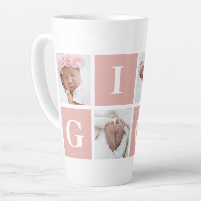 Caneca De Café Latte Colagem de Fotos Personalizada Avó Gigi 4 (Ângulo esquerdo)