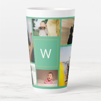 Caneca De Café Latte Colagem de Fotos Personalizada com Monograma