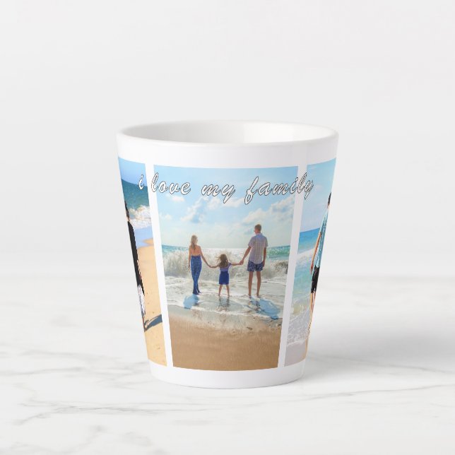 Caneca De Café Latte Colagem de Fotos Personalizada da Sua Família Latt (Frente)