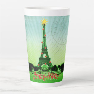 Caneca De Café Latte Colagem de Natal em Torre Eiffel