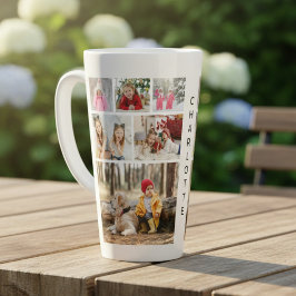 Caneca De Café Latte Colagem de Seis Fotos Nome Personalizado