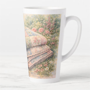 Caneca De Café Latte Colcha de Remendo Floral Cottagecore Aquarela