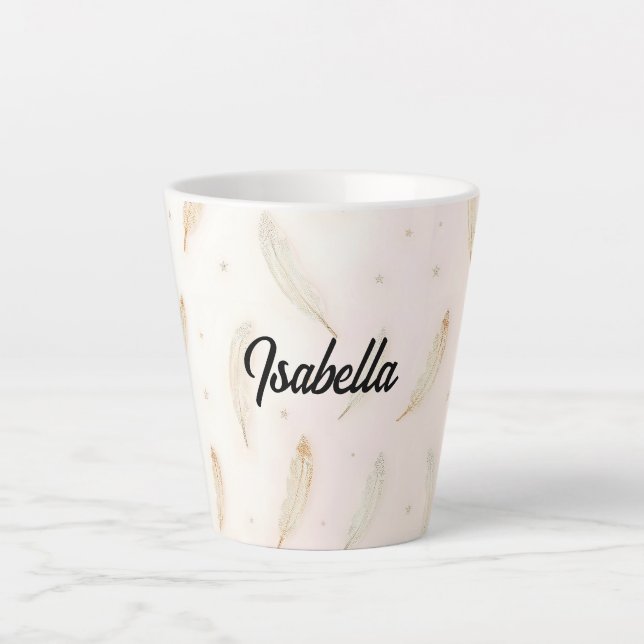 Caneca De Café Latte Coleção Boho de Penas Modernas de Luxo (Frente)