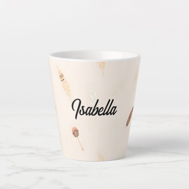Caneca De Café Latte Coleção Boho Popular de Luxo Feathers (Frente)