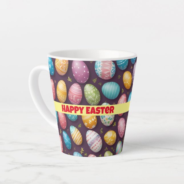 Caneca De Café Latte Coleção de Ovos de Felz pascoa Moderno (Ângulo esquerdo)