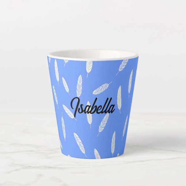 Caneca De Café Latte Coleção Luxo Boho Penas Modernas (Frente)