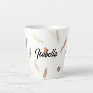 Caneca De Café Latte Coleção Luxuosa Boho Trendy Feathers