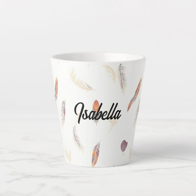 Caneca De Café Latte Coleção Luxuosa Boho Trendy Feathers (Frente)