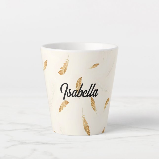Caneca De Café Latte Coleção Luxuosa Moderna Boho Feathers (Frente)