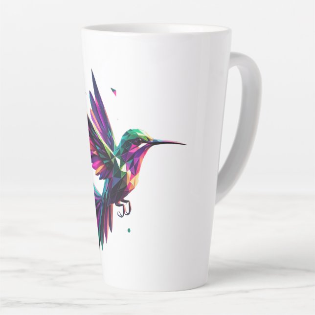 Caneca De Café Latte Colibrí Arcoíris Geométrico – Arte Moderno Vibrant (Ângulo direito)