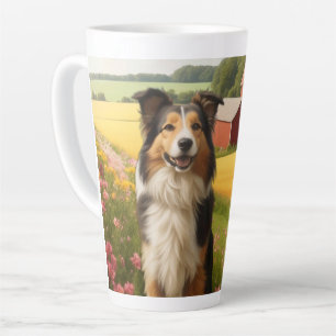 Caneca De Café Latte Collie Padrão na Fazenda