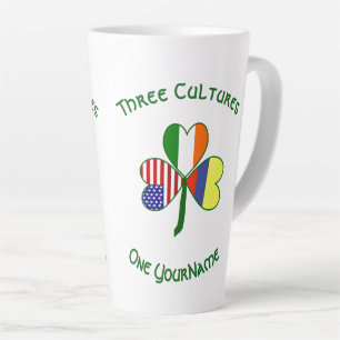 Caneca De Café Latte Colombiana Irish American Flags Shamrock Seu Nome