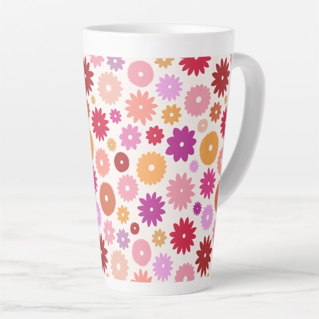 Caneca De Café Latte Colorful Blooms Pattern (Ângulo direito)