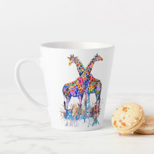 Caneca De Café Latte Colorida Rainbow Watercolor Girafas Personalizadas
