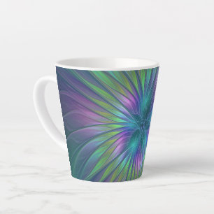Caneca De Café Latte Colorida Shiny Fantasy Flor Abstrato Arte Fractal