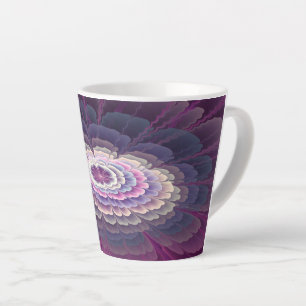 Caneca De Café Latte Colorido Floral Abstrato Arte Fractal Rosa Marcant
