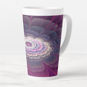 Caneca De Café Latte Colorido Floral Abstrato Arte Fractal Rosa Marcant