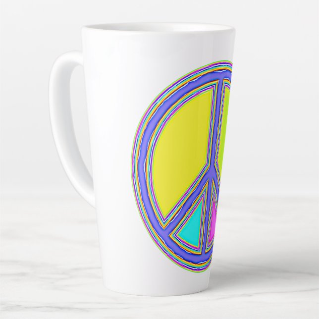 Caneca De Café Latte Com Cores Preenchidas Sinal de PAZ 1 (Ângulo esquerdo)