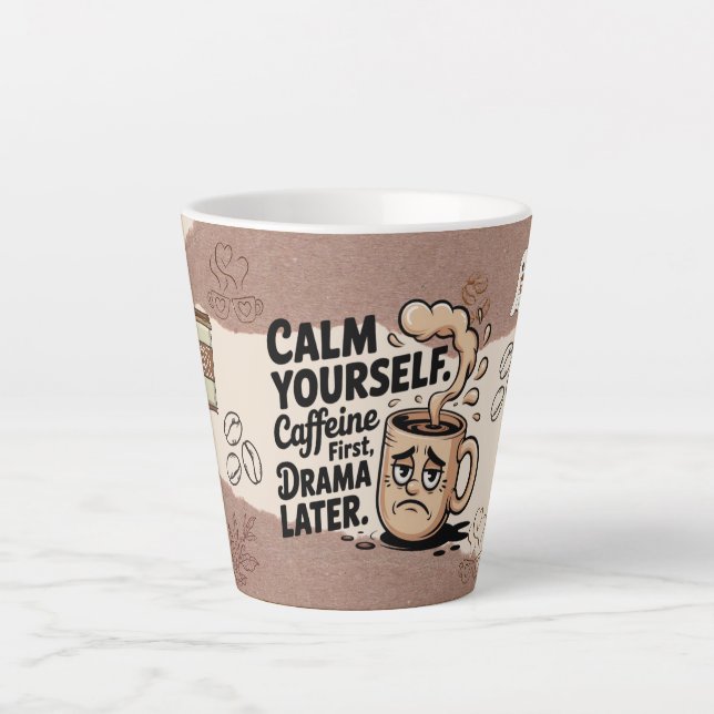 Caneca de Café Latte com Design de Padrão de Grãos (Frente)
