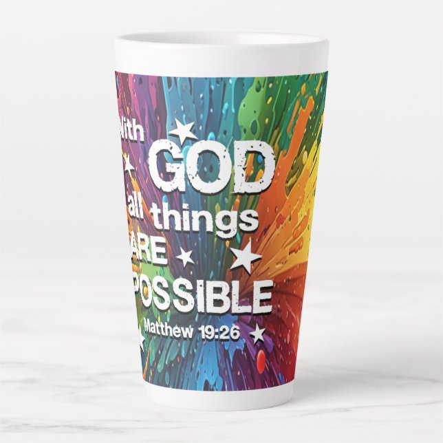 Caneca De Café Latte Com Deus Matthew 19-26 (Frente)