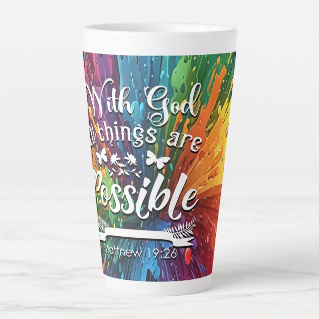 Caneca De Café Latte Com Deus Matthew 19-26 (Frente)