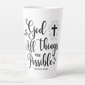 Caneca De Café Latte Com Deus, todas as coisas são possíveis - Matthew 