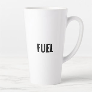 Caneca De Café Latte Combustível letras pretas branco minimalista legal