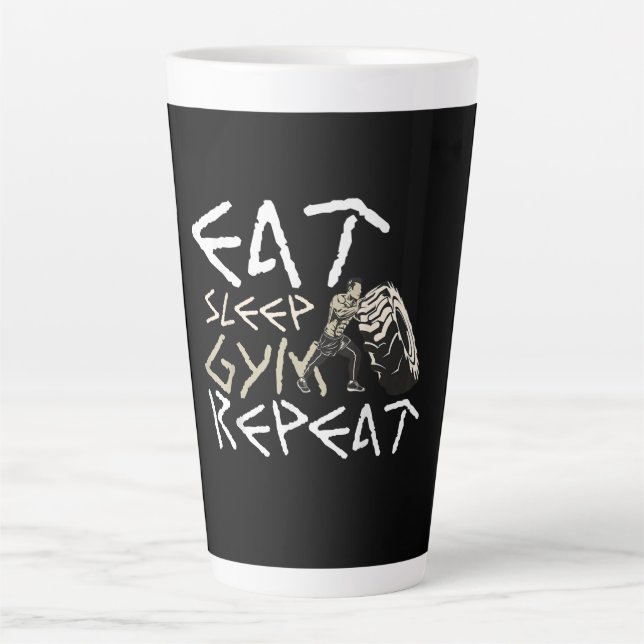 Caneca De Café Latte Come Sleep Gym Repete Citação Engraçada (Frente)