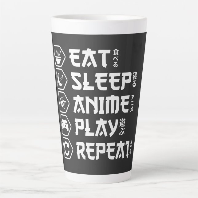 Caneca De Café Latte Comer Dormir Anime Jogar Repetir Estilo de Vida Ot (Frente)