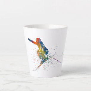 Caneca De Café Latte competição de esqui de olimpiadas em aquarela