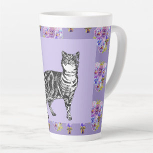 Caneca De Café Latte Comprimido Púrpura Pintado À Mão Púrpura Gato